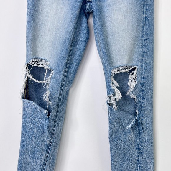 AE American Eagle Mom Jeans Distressed Destroyed Cotton Denim Size 00 Short - Picture 3 of 11